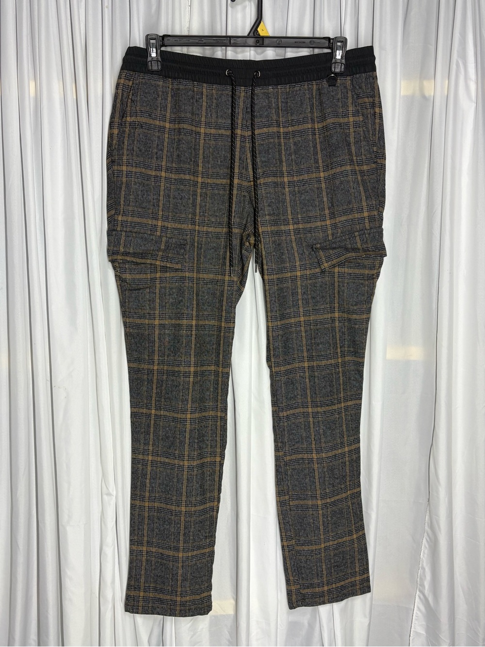 PacSun Men's Gray Plaid Cargo Pants Pull On Drawstring Size L